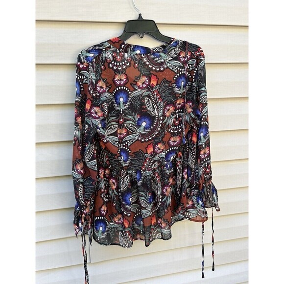 Anthropologie Molly Bracken Blouse Womens S Flowy Sheer Retro Boho Dark Romantic - Picture 5 of 8